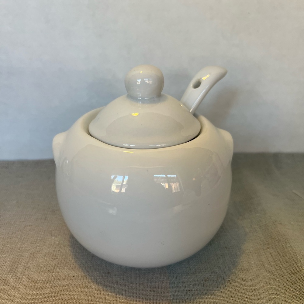 BIA Cordon Blue White Ceramic Sugar Bowl with Lid and Spoon
